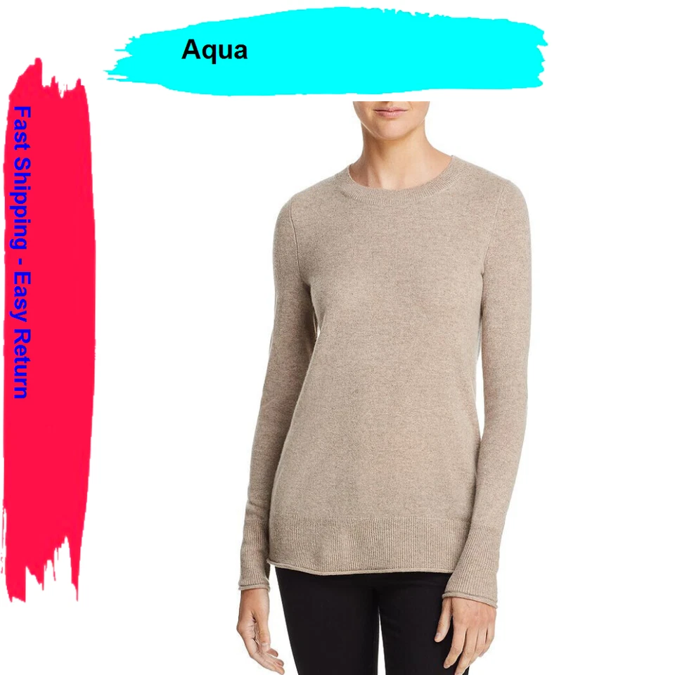 AQUA Cashmere Shell Stitch Sleeve Cashmere Sweater - 100 In Wheat S