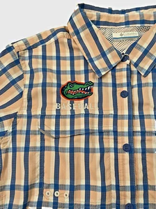 Columbia UF Gators Shirt Plaid Button Up Women SZ L Baseball Fishing Vented FLA - Picture 1 of 13