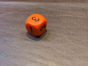 Opaque Orange with Black D3 Die Dice (1-3 Six Sided) Tabletop Gaming RPG - Picture 1 of 1