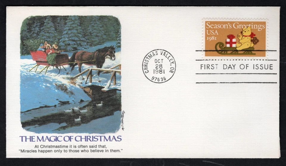 US Sc #1940 Fleetwood FDC 1981 Christmas Valley, OR Season's Greetings bear - Image 1 of 1