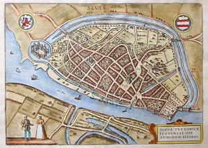 NIEDERLANDE SLUYS SLUSA TEUTONICAE FLANDRIAE SLUIS BRAUN HOGENBERG WAPPEN 1581 - Picture 1 of 1