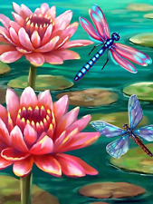5D Diamond Art Painting Kits Lotus Flower, Full Drill Diamond Art Dragonflies Pi