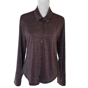 Abercrombie & Fitch Sparkly Disco Button Up Shirt Women’s Size L Copper Shimmer - Picture 1 of 8