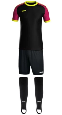 JAKO Herren Trikotset schwarz/p Trikot Hose Stutzen Fußball Sport 4224 4400 3414