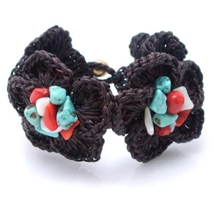 Unique Crochet Floral Blooms Mix Stones Handmade Bracelet - Picture 1 of 3