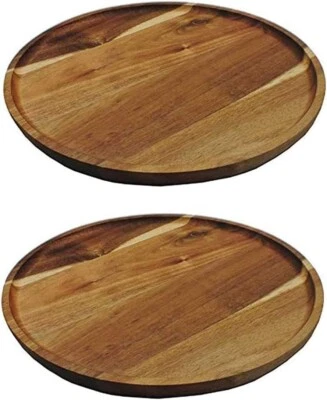 Pacote com 2 pratos de madeira de acácia premium bandeja de chá redonda 12,5 polegadas diâmetro P-4569x2 - Imagem 1 de 4