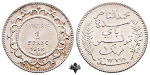 TUNESIEN 1 franc 1916 UNC SILVER Silbermünze Muhammad V Tunisia - Bild 1 von 4