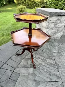 VTG Chippendale Style 2 Tier Pie Crust Carved mahogany Table Claw Foot 31x26” - Picture 1 of 19
