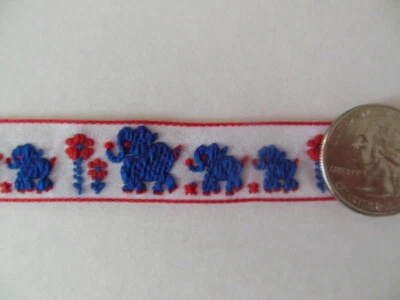 Cinta de 4 yardas con elefantes y flores rojas, 5/8" de ancho Foto 1 de 4