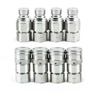 4 Sets 1/2" NPT Skid Steer Flat Face Hydraulic Quick Connect Couplers For Bobcat - Picture 1 of 14