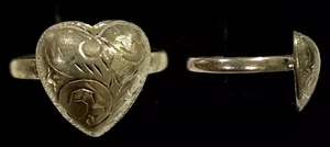 Sterling Silver 925 Puff Heart Scroll Etched Ring Sz 7.5 C73 - Picture 1 of 6