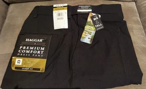 NWT Haggar Premium Comfort Classic Fit 4Way Stretch 44W x 34L Black Dress Pants - Picture 1 of 3