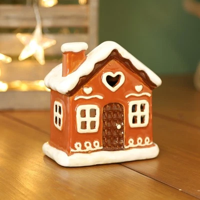 Ceramic Cottage Tealight Holder Wax Melt Oil Burner Village Scene Gingerbread - Image 1 of 4