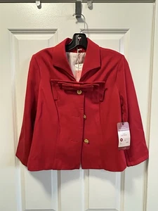 Cabi Love Carol Collection Blazer Jacket Women's Bow Beau Gold Button Red Size 6 - Picture 1 of 3