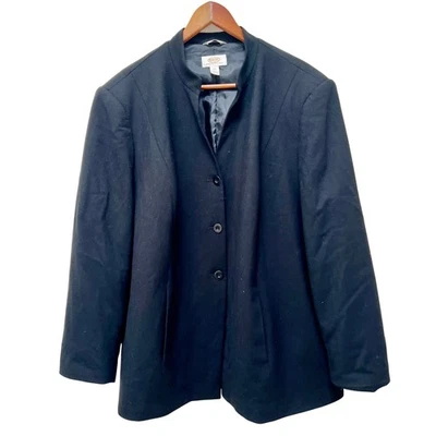 Tahari Stretch Woman Petites 20W Black Wool Blend Stretch Button Front Jacket - Image 1 of 4