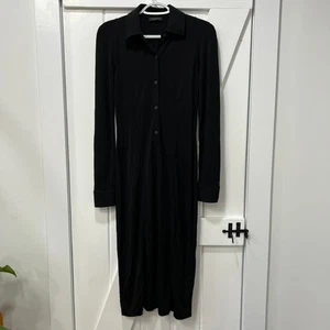 Rag & Bone Shirt Dress XS Black Midi Modest Career Button Collar Long Sleeve - Picture 1 of 10