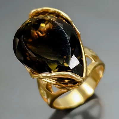 Anillo de cuarzo ahumado natural de 36 quilates Fine Art de plata de ley 925 tamaño 7,5/R419648 Foto 1 de 4