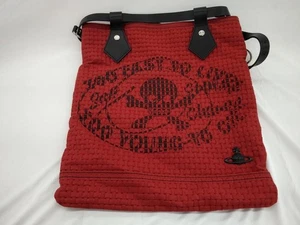 Vivienne Westwood Mens Tote Hand Shoulder Bag Red Black Silver Logo Skull Casual - Picture 1 of 6