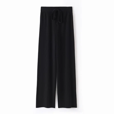 Winter High Waisted 100% Wool Wide Leg Pants Loose Thick Cashmere Knitted Pants - Image 1 of 4