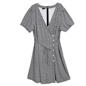 Talbots Plus Petites Faux Wrap Jersey Dress Womens NEW 3XP White Black Geometric - Picture 1 of 8