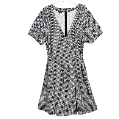 Talbots Plus Petites Faux Wrap Jersey Dress Womens NEW 3XP White Black Geometric - Image 1 of 4