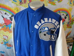 Giacca Letterman Vintage anni 80 Seattle Seahawks Calcio Linea Gesso Stile Varsity L - Foto 1 di 8