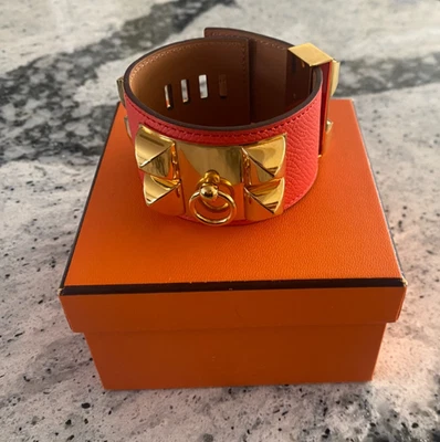 Authentisches Hermes CDC Collier de Chien Orange Bittersom Lederarmband GHW Gold - Bild 1 von 4