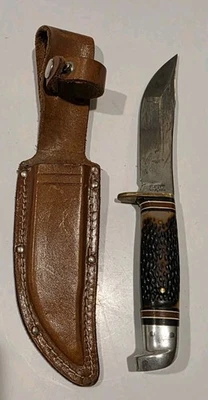 VINTAGE WESTERN USA  666 B FIXED BLADE KNIFE RARE WITH SHEATH NICE - Image 1 of 4