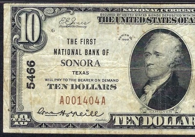 🇺🇸 TX  1929 $10 ♚♚ SONORA, TEXAS ♚♚ PMG VERY FINE  20  HARD TO FIND - Image 1 of 3