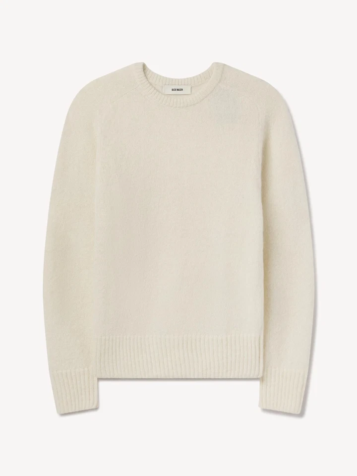 $248 Buck Mason Men's L Shaggy Alpaca Saddle Crewneck Sweater Pullover Snowdrift - Image 1 of 4