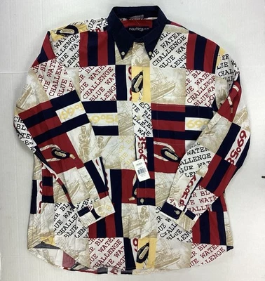 NWT Vintage Nautica Blue Water Challenge Shirt XL Sailing All Over Print 90s - Image 1 of 4