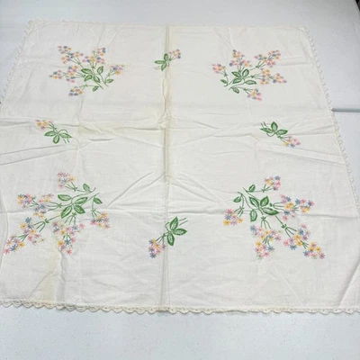 Mantel bordado vintage 30" borde de encaje cuadrado shabby cottagecore country Foto 1 de 4