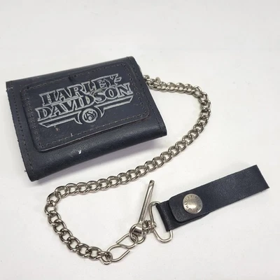 Cartera de cuero Harley Davidson para motociclista cadena triple billetera motocicletas negra Foto 1 de 4