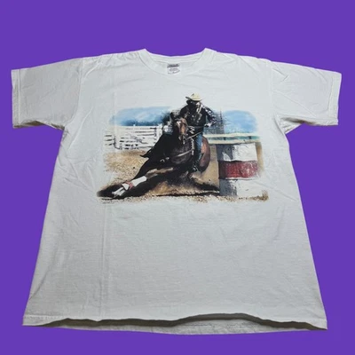Camiseta Caballo Ecuestre Vintage Talla L Arte Occidental Vaquera Blanca Y2K Foto 1 de 4