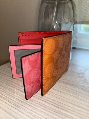 Coach Men's CA001 3 In 1 Wallet Signature LIGHT ORANGE Multi Color Block  - Image 1 of 4