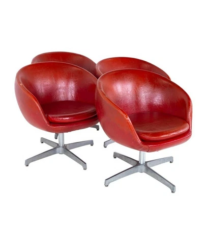 Mid Century Red Vinyl Pod Occasional Lounge Chairs - Set of 4 Cover