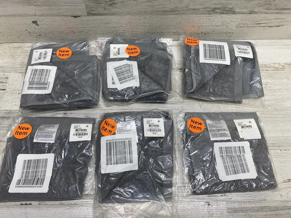 Juego de 6 paños de lavado Hudson Park turcos (4) gris pizarra ultra 13X13 nuevos Foto 1 de 4