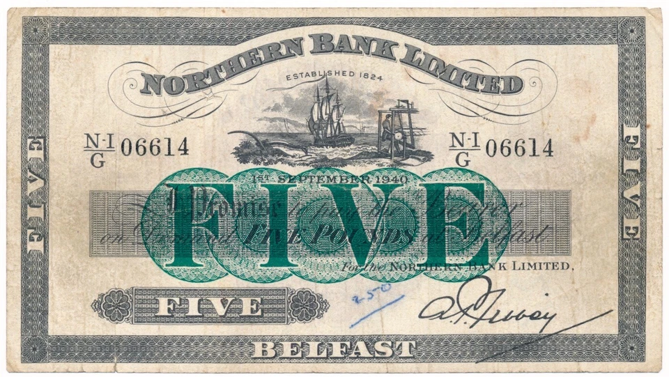 Billete de 5 libras de Irlanda del Norte (Northern Bank Limited) 1940 en estado bastante bueno+ Foto 1 de 4