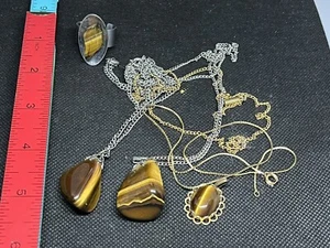 Job lot tigers eye jewellery Necklace And Ring Precious Stone Items Curios 78 - Picture 1 of 3