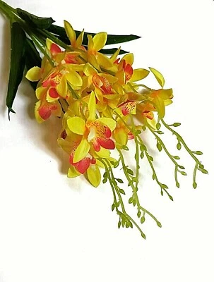 Ramo de flores de orquídea amarilla artificial ramo floral falso decoración del hogar regalo nuevo Foto 1 de 4