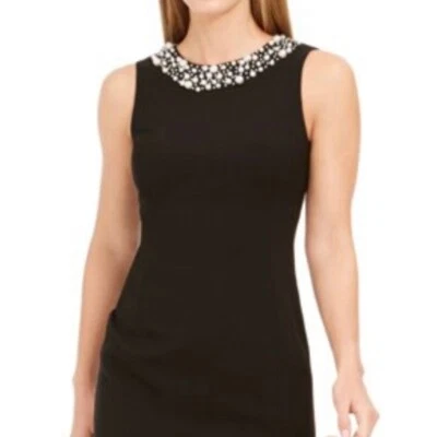 Calvin Klein Womens Black Sleeveless Short Sheath Cocktail Dress Petites - Image 1 of 4