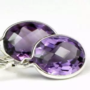 925 Sterling Silver Leverback Earrings, Amethyst, SE101 - Imagen 1 de 6