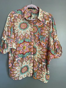 Rose & Olive Boho Floral Mandala Colorful Flowers Button Up Blouse Size M NWOT - Picture 1 of 7