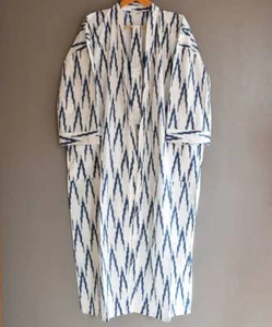 Cotton Kimono Robe Dressing Gown, Block Print Bridesmaid Robe, Summer Nightwear, - Picture 1 of 5