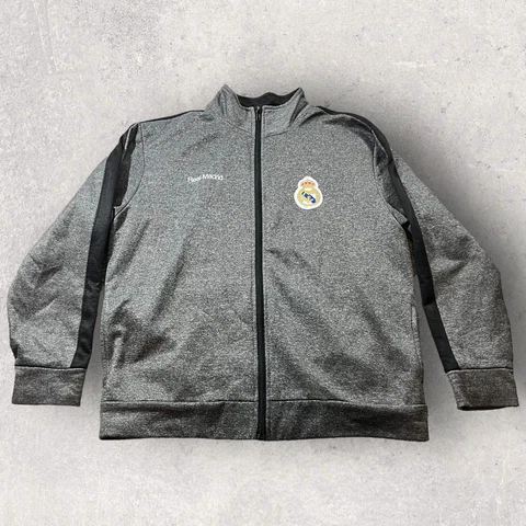 Real Madrid Sweater Mens XL Gray Full Zip Mock Neck Casual Soccer Sports Athlete Cover