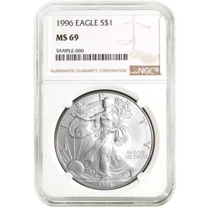 1996 $1 American Silver Eagle NGC MS69 Brown Label - Picture 1 of 2