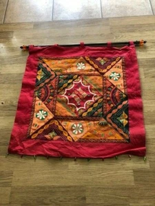30 x 30 Tapestry ~ Orange Red Gold w/Beads (Ready to hang includes rod & hooks) - Picture 1 of 1