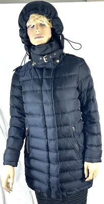 BURBERRY Navy Blue Winterleigh Quilted Down Puffer COAT Hooded Jacket S Petite - Image 1 of 4