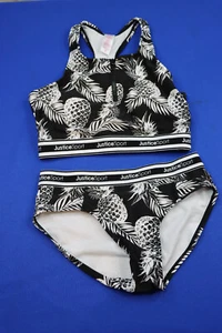 Girls Youth Large Justice White and Black Two Piece Swimsuit Pineapple Graphics - Picture 1 of 2