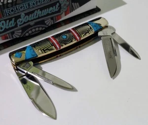 NICKEL SILVER OLD S.W. 4 BL. HUNTING POCKET KNIFE TURQUOISE W/ DISPLAY CASE !!! - Picture 1 of 10